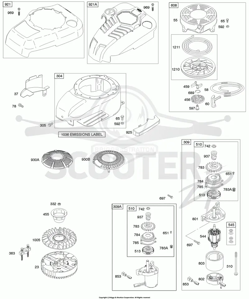 Blower Housing/Shrouds, Electric Starter, Flywheel, Rewind Starter