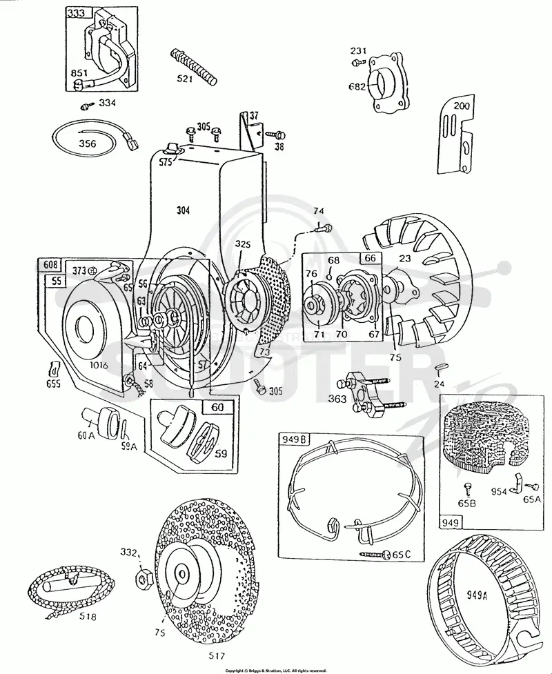 Blower Hsg, Rewind, Flywheel