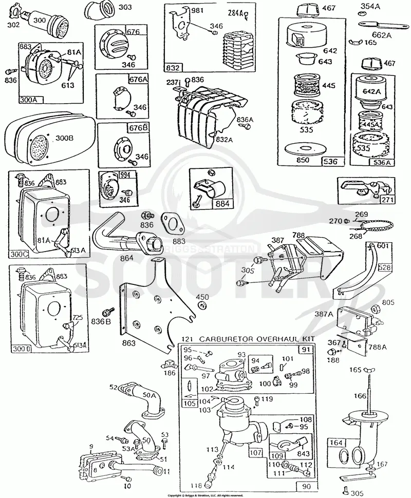 Mufflers, Carburetor, A/C Grps