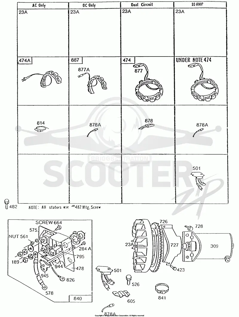 Alternator Chart, Elect Starter