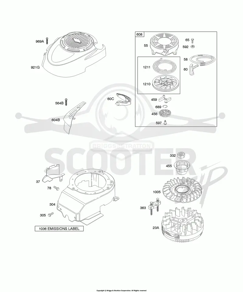 Blower Housing/Shrouds, Flywheel, Rewind Starter