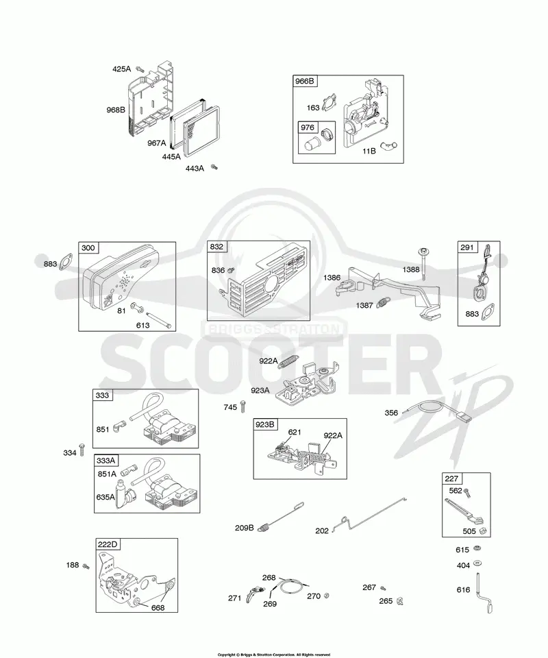 Air Cleaner, Controls, Electrical, Exhaust System, Flywheel Brake, Governor Spring, Ignition