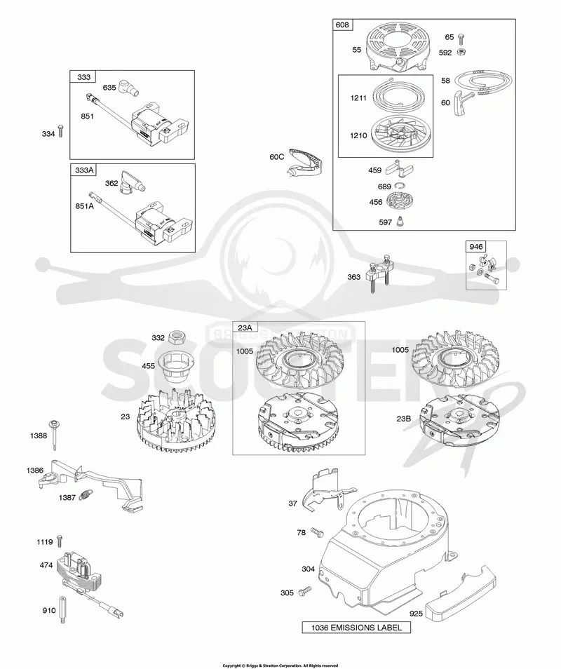 Blower Housing, Flywheel, Ignition, Rewind Starter