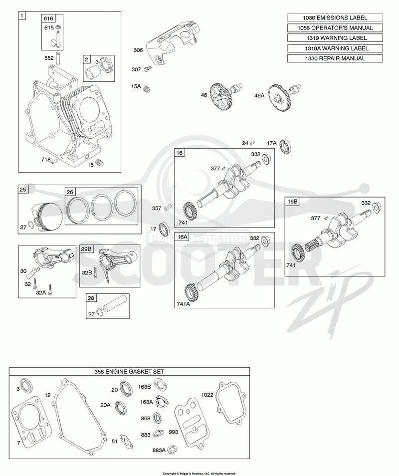 Camshaft, Crankshaft, Cylinder, Piston Group