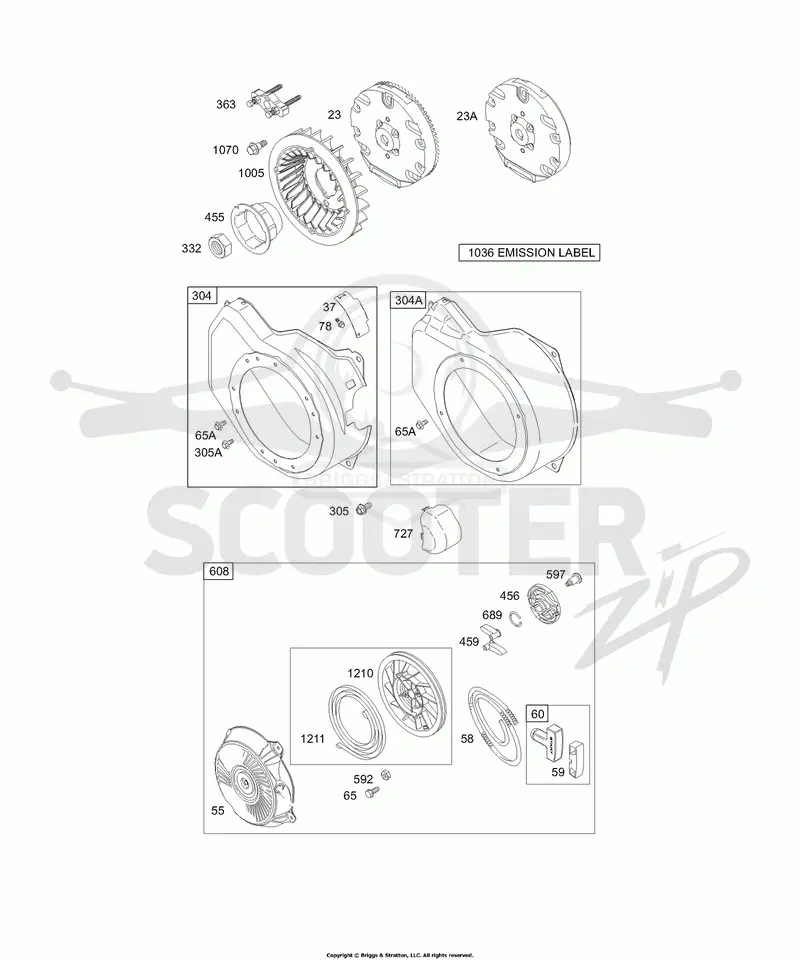 Blower Housing/Shrouds, Electric Starter, Flywheel, Rewind