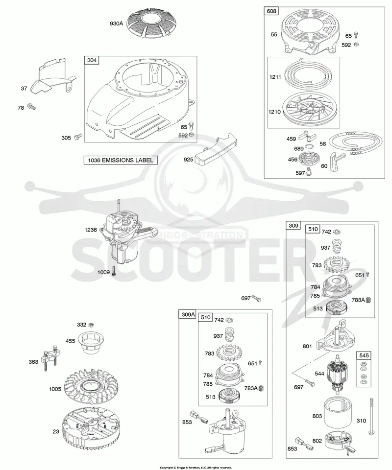 Blower Housing/Shrouds, Electric Starter, Flywheel, Rewind Starter