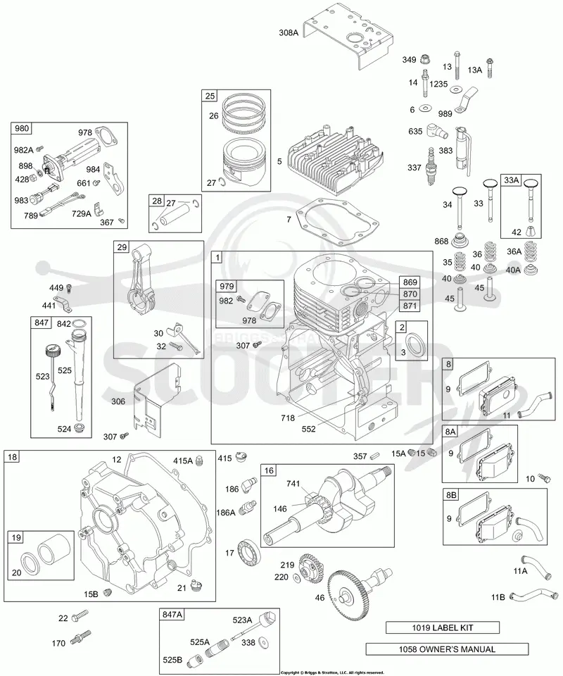 Crankshaft, Crankcase Cover, Breather, Cylinder, Piston, Dipstick