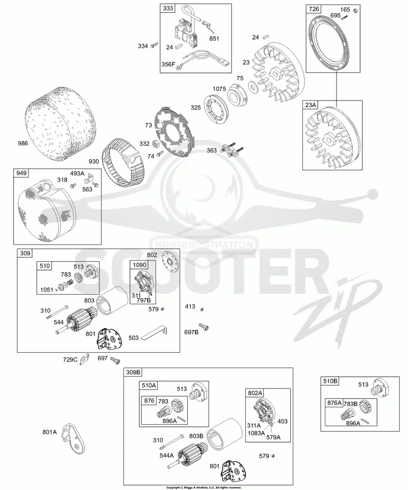 Electric Starter, Flywheel, Rewind Guard