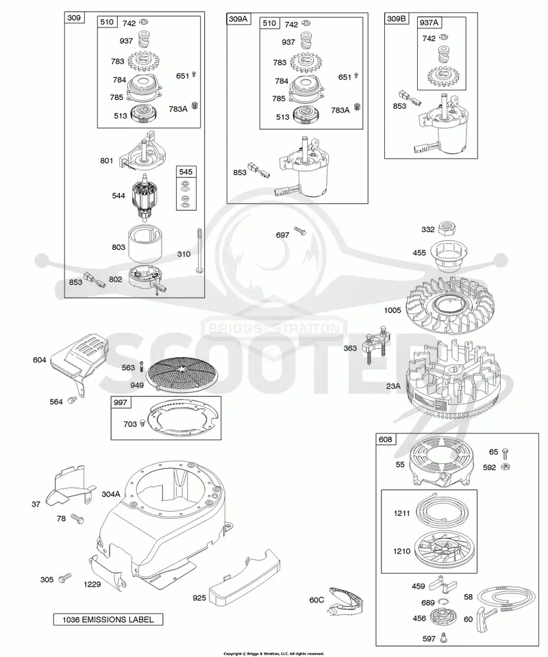 Blower Housing/Shrouds, Electric Starter, Flywheel, Rewind Starter