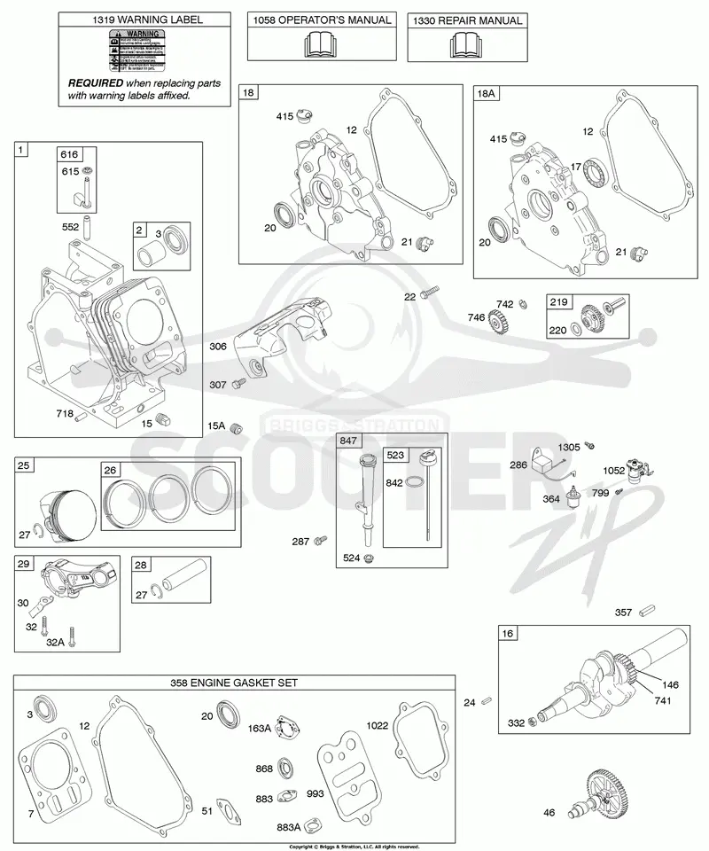 Camshaft, Crankcase Cover, Crankshaft, Cylinder, Lubrication, Piston Group