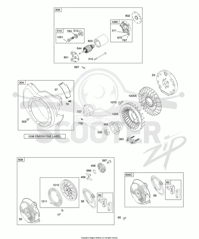 Blower Housing, Electric Starter, Flywheel, Rewind Starter