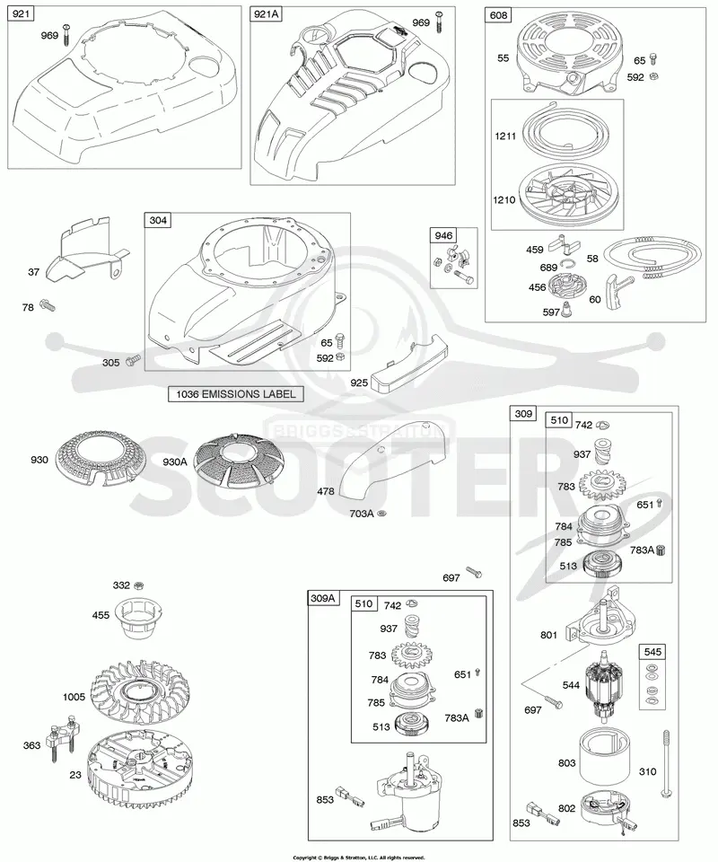 Blower Housing/Shrouds, Electric Starter, Flywheel, Rewind Starter