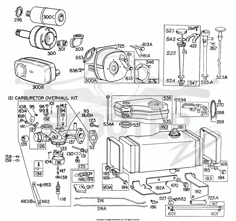 Carb, Fuel Tank, A/C, Muffler