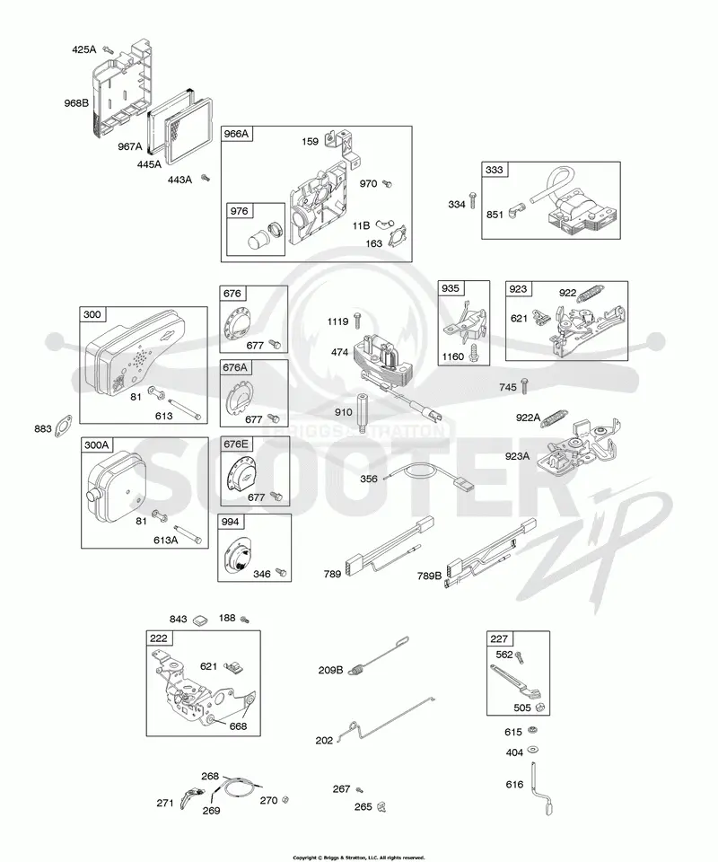 Air Cleaner, Alternator, Controls, Electrical, Exhaust System, Flywheel Brake, Governor Spring, Ignition
