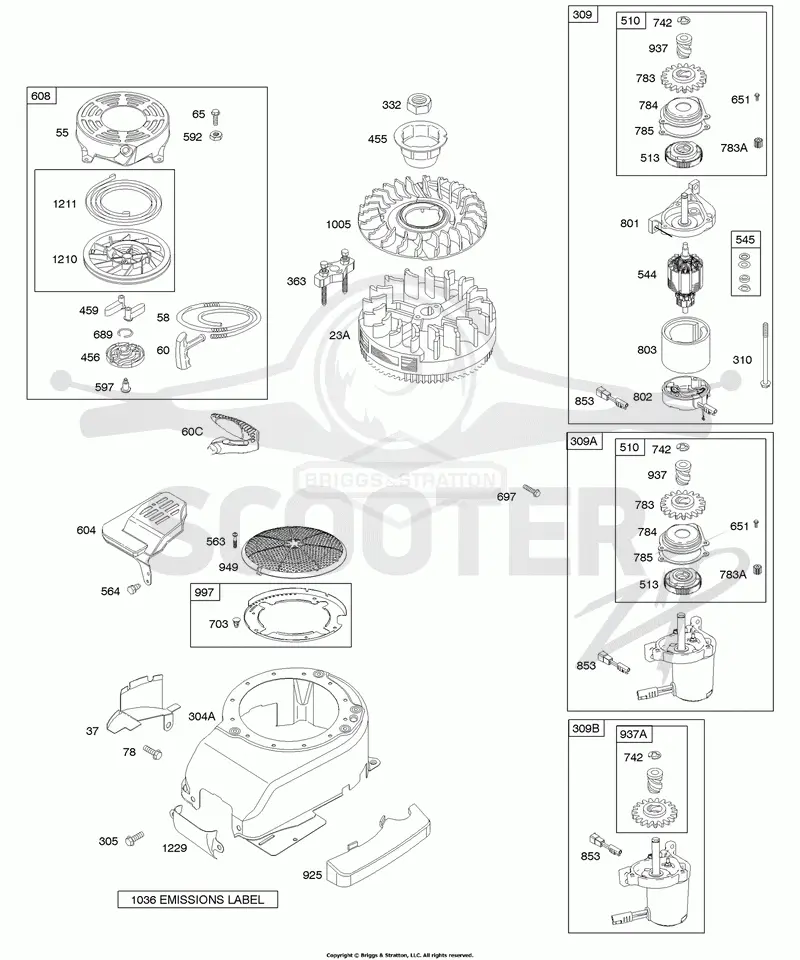 Blower Housing/Shrouds, Electric Starter, Flywheel, Rewind Starter