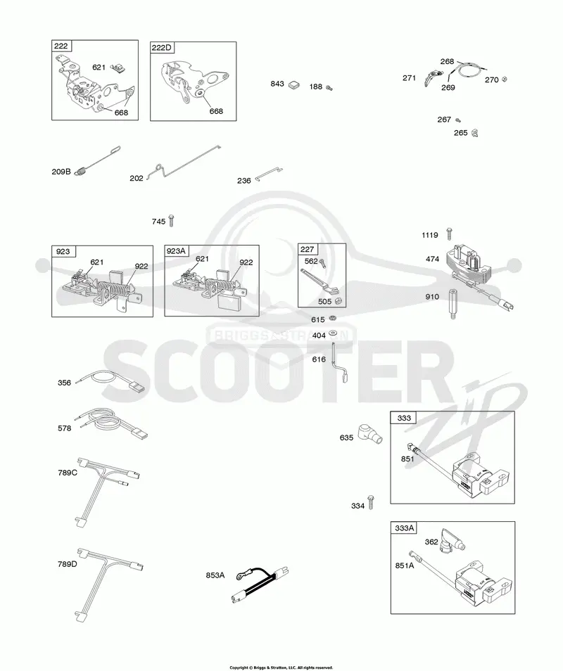 Blower Housing, Controls, Flywheel Brake, Governor Spring, Ignition