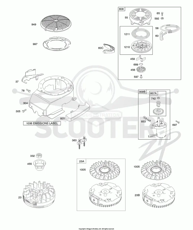 Blower Housing, Electric Starter, Flywheel, Rewind Starter