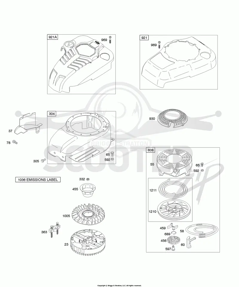 Blower Housing/Shrouds, Flywheel, Rewind Starter