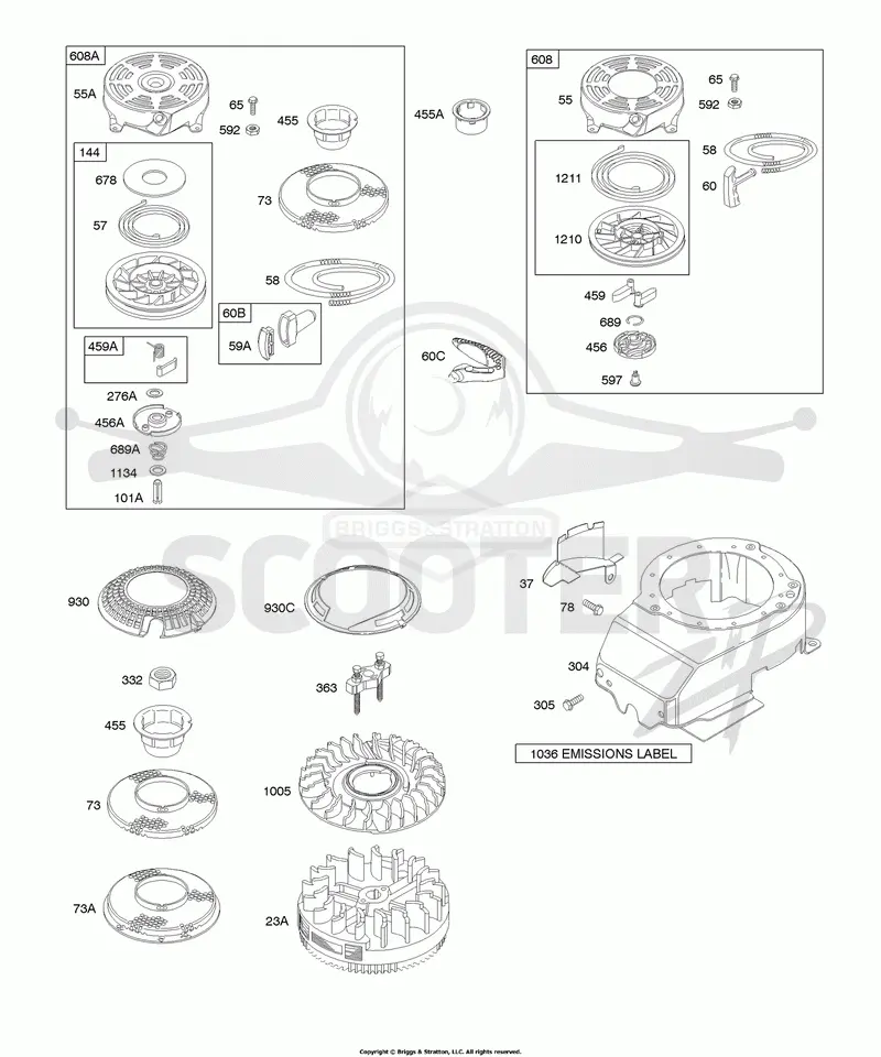 Blower Housing/Shrouds, Flywheel, Rewind Starter