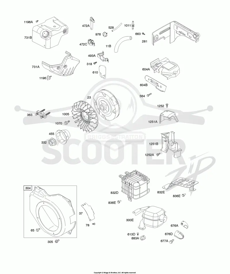 Blower Housing/Shrouds, Exhaust System, Flywheel