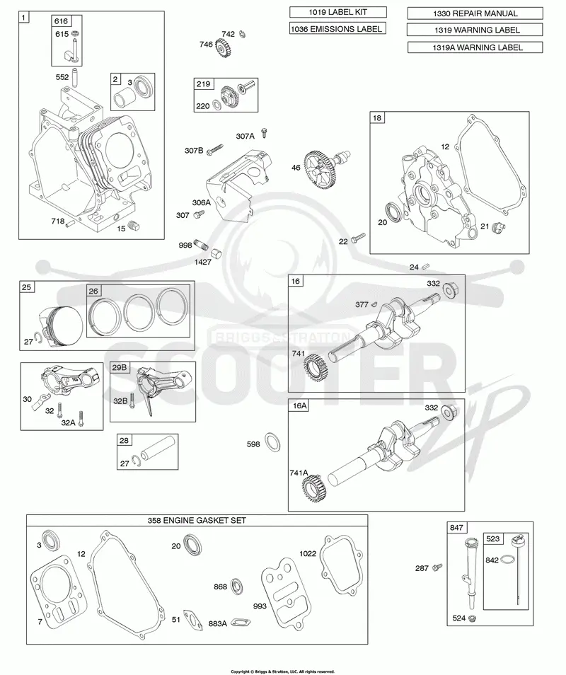 Camshaft, Crankcase Cover, Crankshaft, Cylinder, Lubrication, Piston Group
