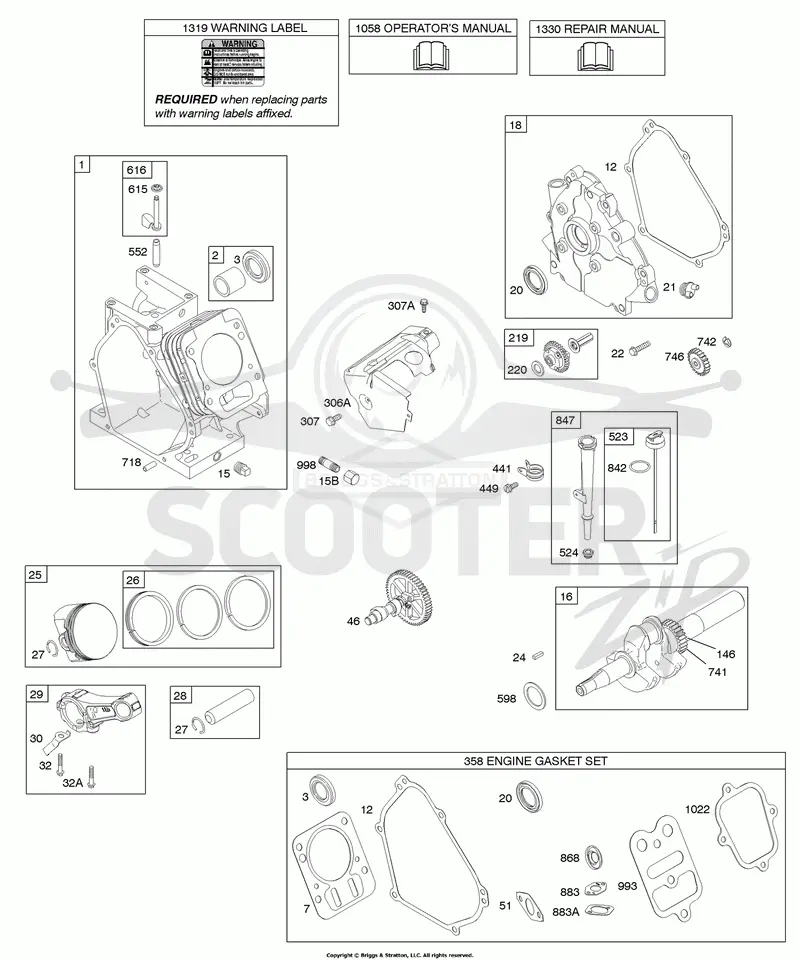 Camshaft, Crankcase Cover, Crankshaft, Cylinder, Lubrication, Piston Group