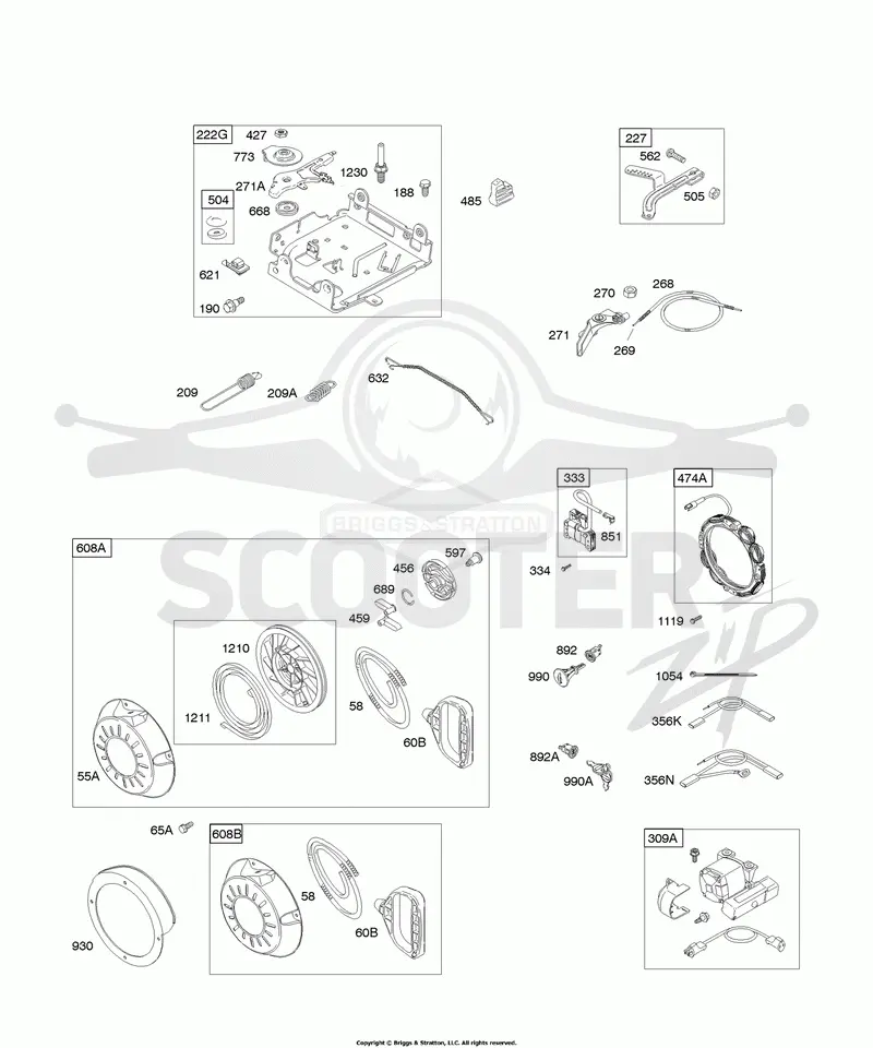 Controls, Electric Starter, Governor Spring, Ignition, Rewind Starter