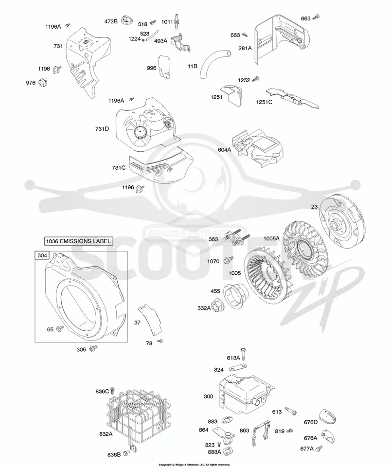 Blower Housing/Shrouds, Exhaust System, Flywheel