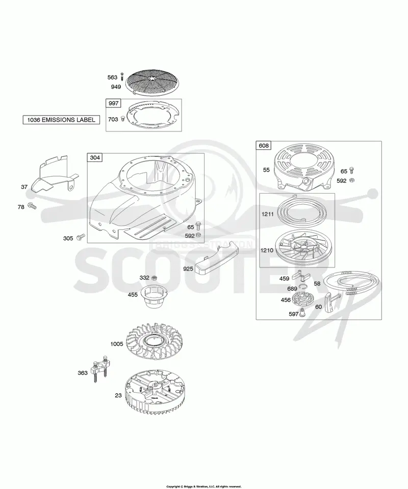 Blower Housing/Shrouds, Flywheel, Rewind Starter