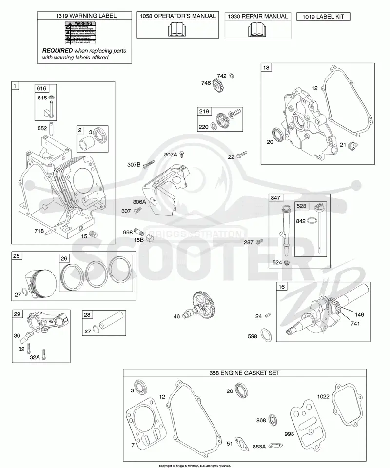 Camshaft, Crankcase Cover, Crankshaft, Cylinder, Lubrication, Piston Group