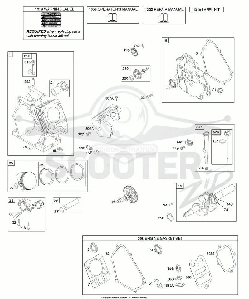 Camshaft, Crankcase Cover, Crankshaft, Cylinder, Lubrication, Piston Group