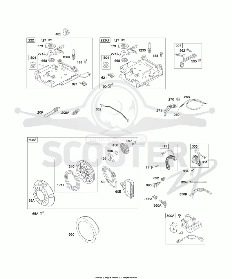 Controls, Electric Starter, Governor Spring, Ignition, Rewind Starter