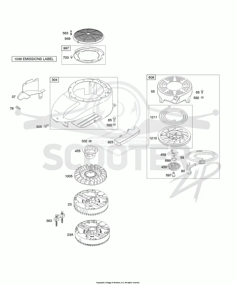 Blower Housing/Shrouds, Flywheel, Rewind Starter