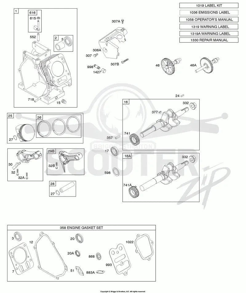 Camshaft, Crankshaft, Cylinder, Piston Group