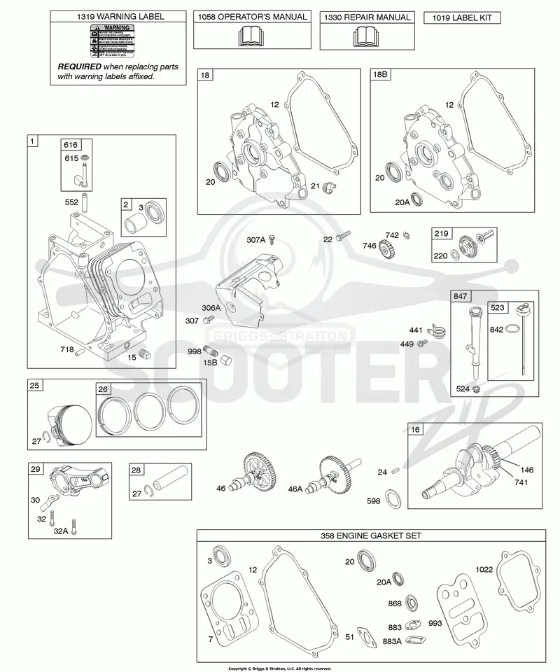 Camshaft, Crankcase Cover, Crankshaft, Cylinder, Lubrication, Piston Group