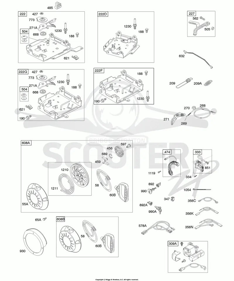 Controls, Electric Starter, Governor Spring, Ignition, Rewind Starter