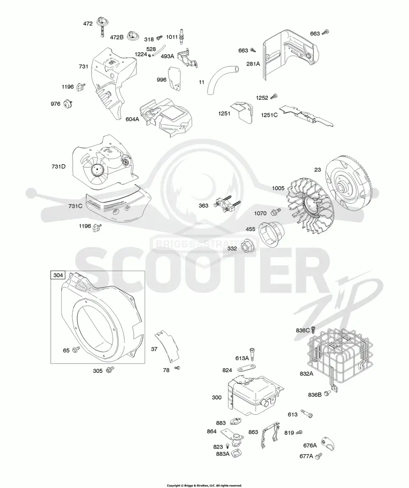 Blower Housing/Shrouds, Exhaust System, Flywheel