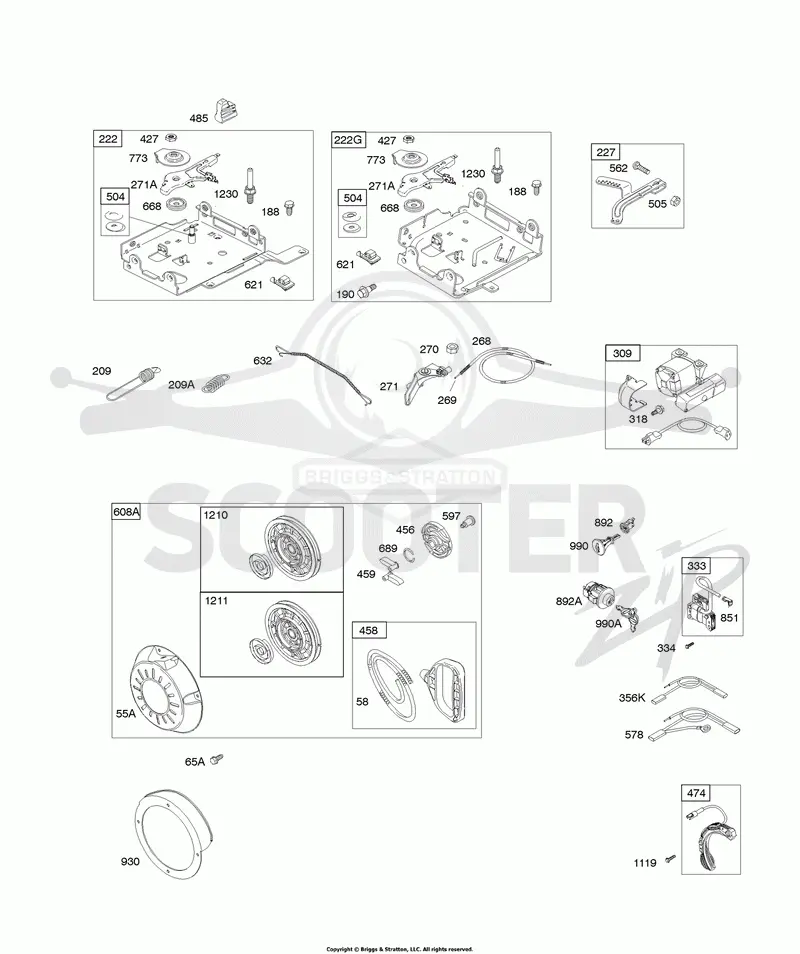 Controls, Electric Starter, Governor Spring, Ignition, Rewind Starter