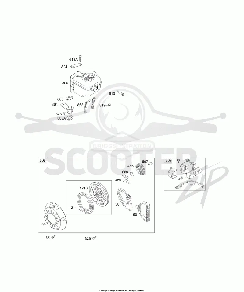 Electric Starter, Muffler Groups, Rewind Group
