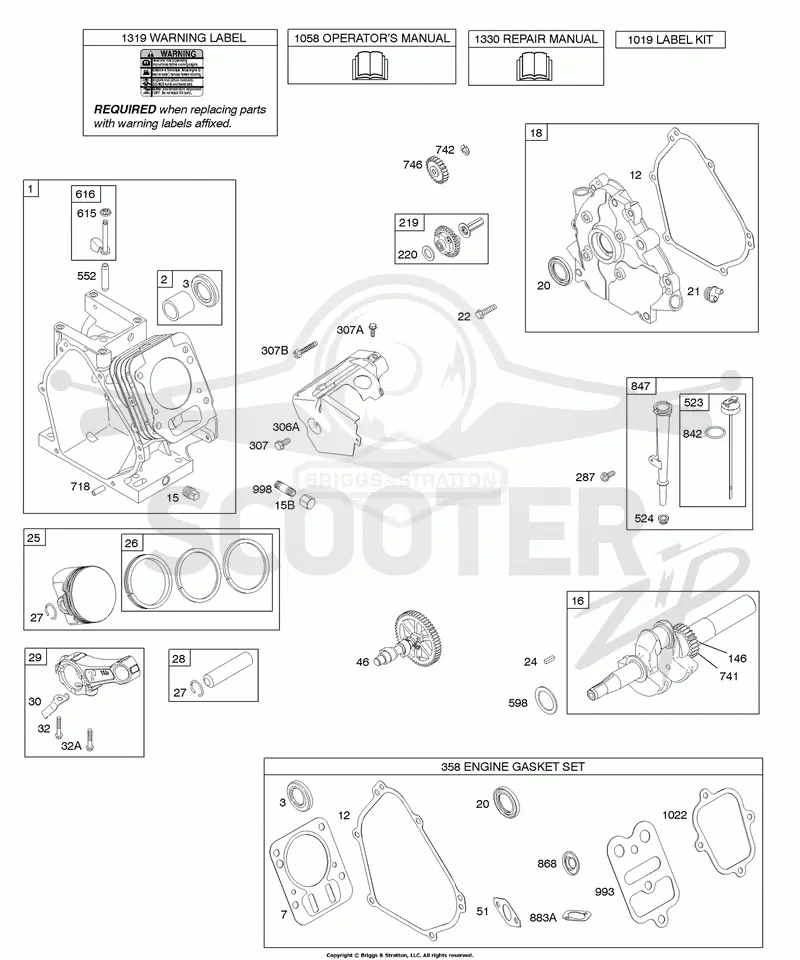 Camshaft, Crankcase Cover, Crankshaft, Cylinder, Lubrication, Piston Group