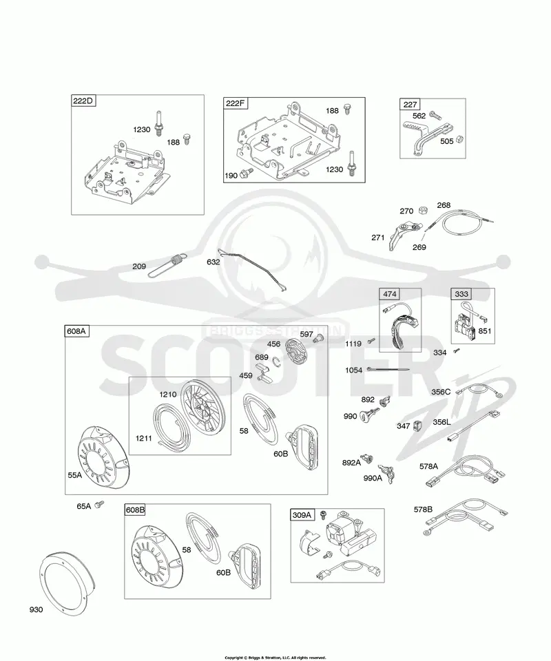 Controls, Electric Starter, Governor Spring, Ignition, Rewind Starter