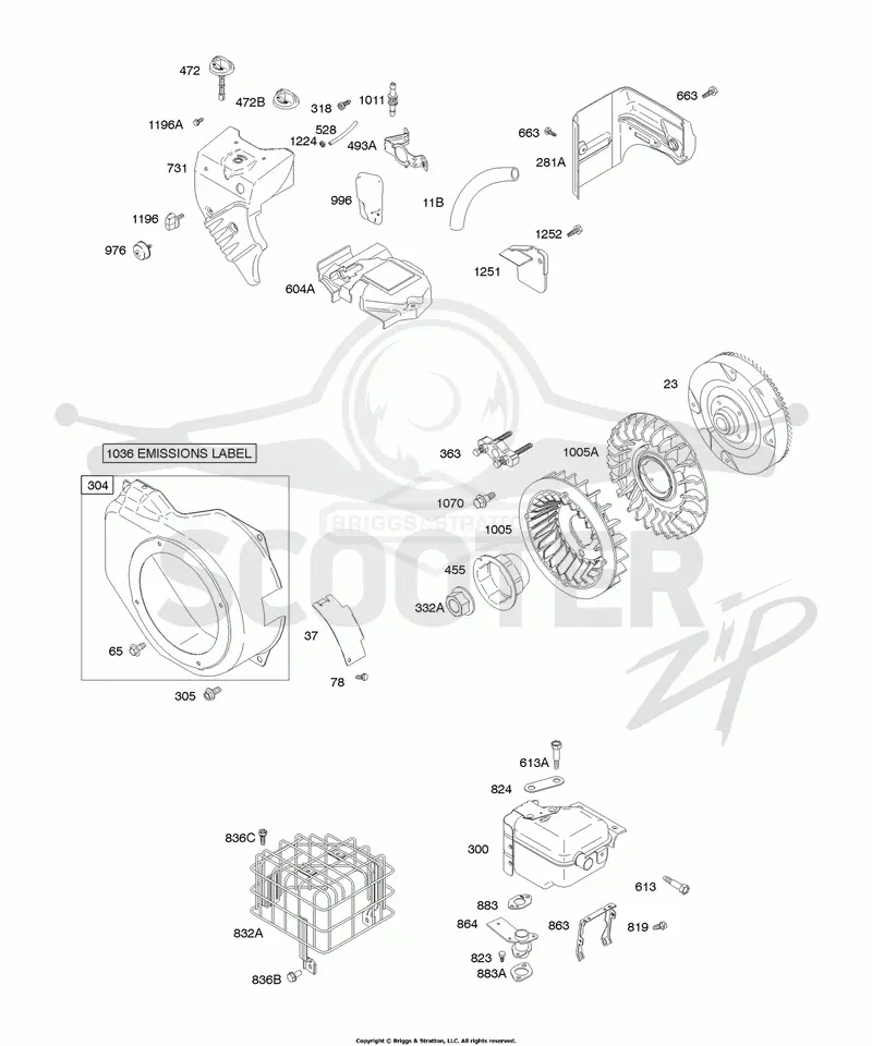 Blower Housing/Shrouds, Exhaust System, Flywheel