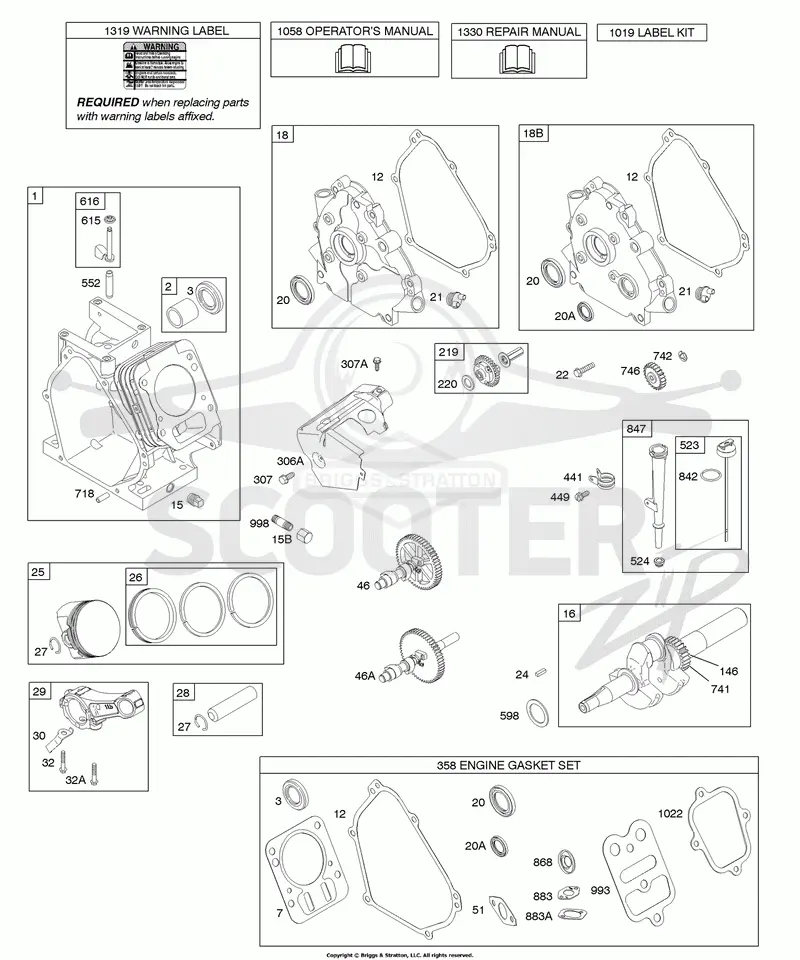 Camshaft, Crankcase Cover, Crankshaft, Cylinder, Lubrication, Piston Group