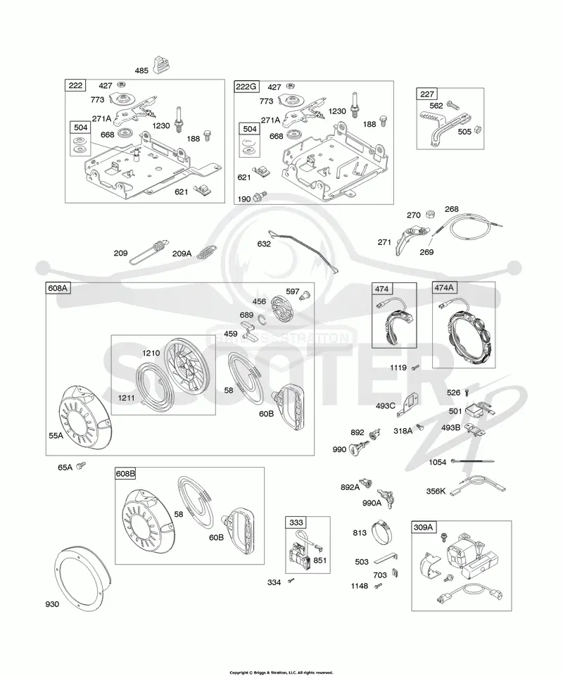 Controls, Electric Starter, Governor Spring, Ignition, Rewind Starter