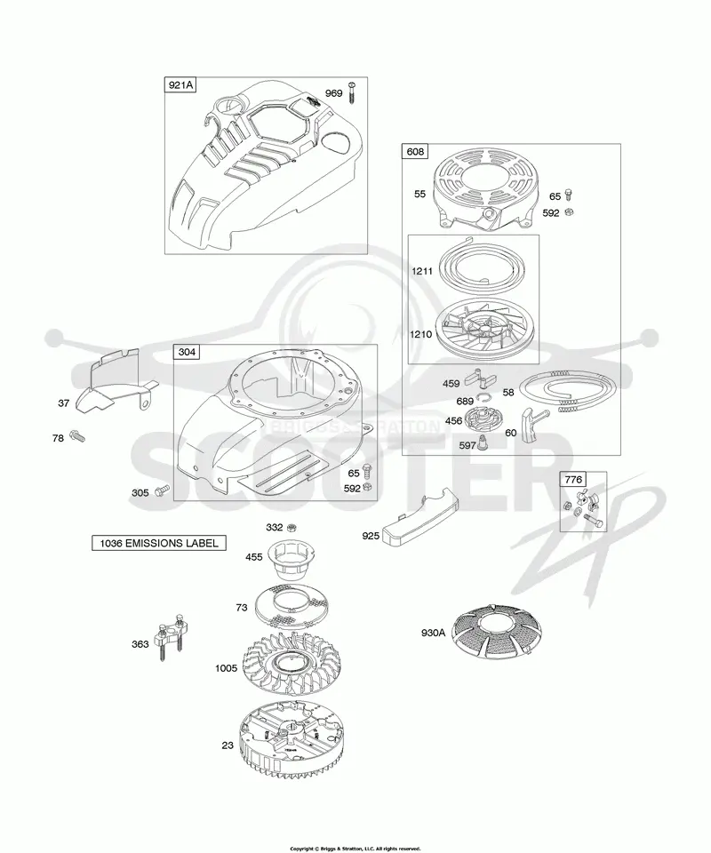 Blower Housing/Shrouds, Flywheel, Rewind Starter