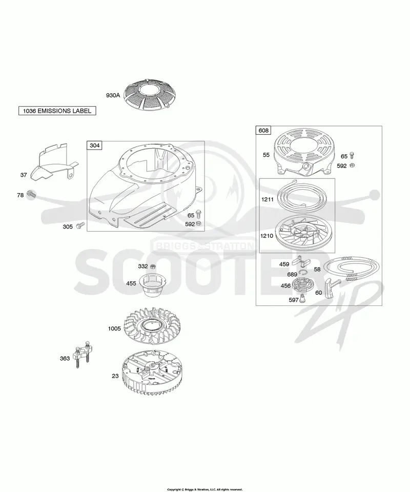 Blower Housing/Shrouds, Flywheel, Rewind Starter