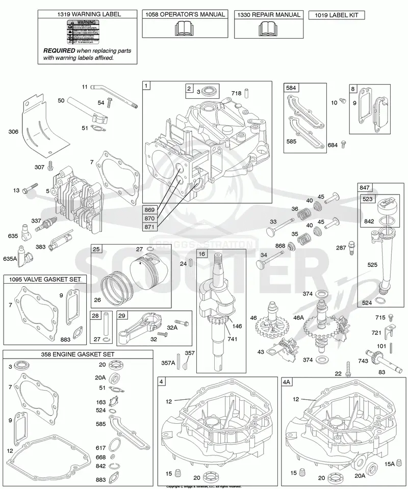 Cams, Crankcase Cover/Sump, Crankshaft, Cylinder, Kit/Gaskets, Oil, Piston Group, Valves
