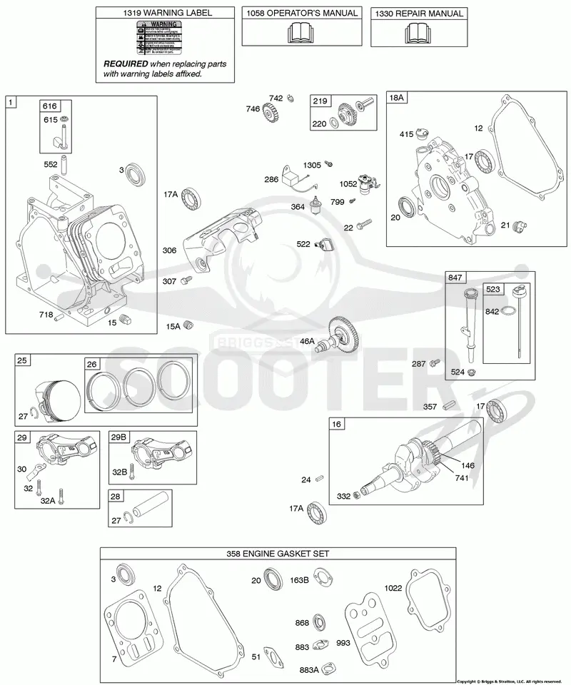 Camshaft, Crankcase Cover, Crankshaft, Cylinder, Lubrication, Piston Group