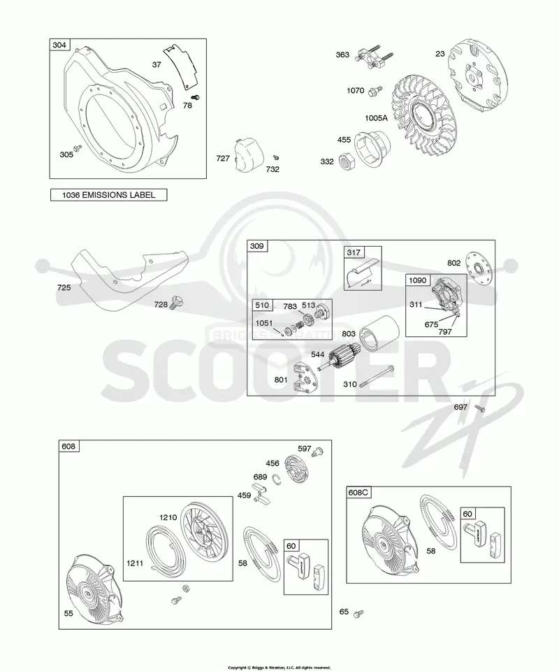 Blower Housing, Electric Starter, Flywheel, Rewind Starter