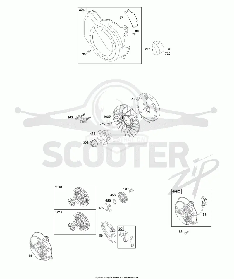 Blower Housing, Flywheel, Rewind Starter